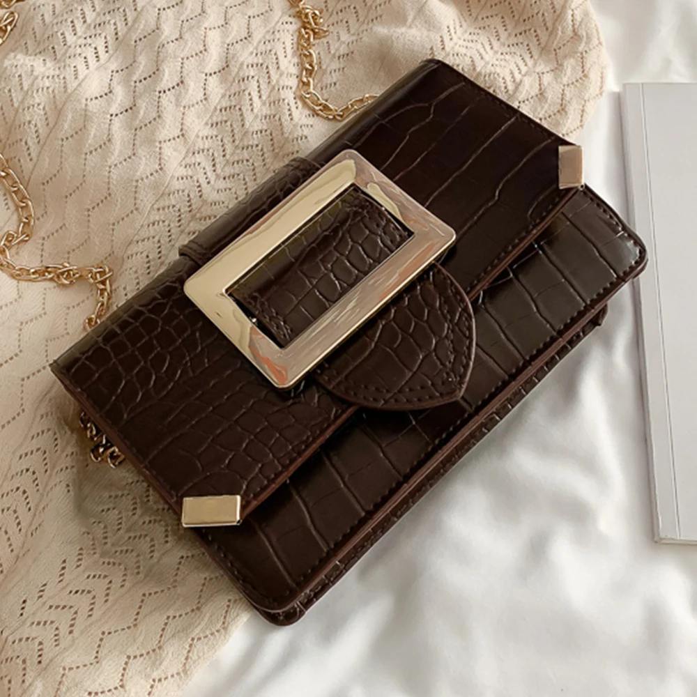 

Women's Designer Messenger Bag Crocodile pattern Ladies' Crossbody Flap Bag Quality Leather Chain Strap Female Shoulder Bag Sac