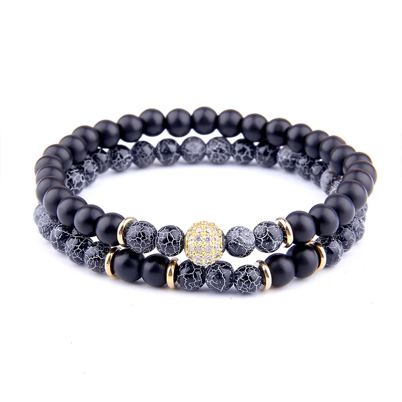 2 шт. натуральный черный браслет со снежинками для мужчин полированный оникс