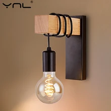 

Retro Iron Wood Wall Lamp E27 Modern Nordic Indoor Sconce Wall Light Fixture For Home Decor Dining Room Bedside Bedroom Lighting