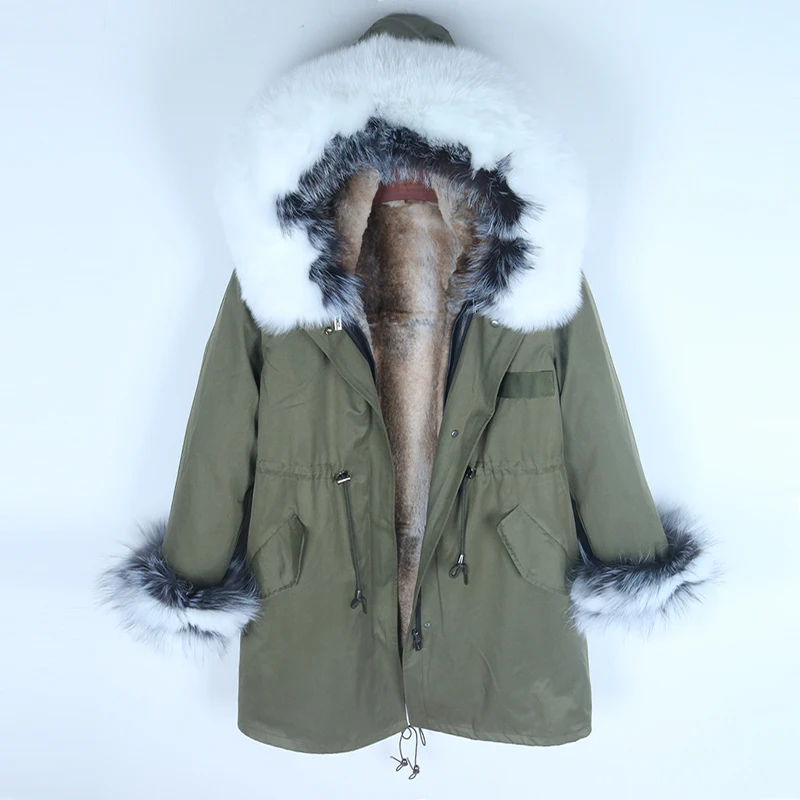 Зимняя женская уличная куртка, воротник из натурального меха енота и лисы, капюшон, подкладка из кроличьего меха, толстая теплая верхняя одежда, длинная парка