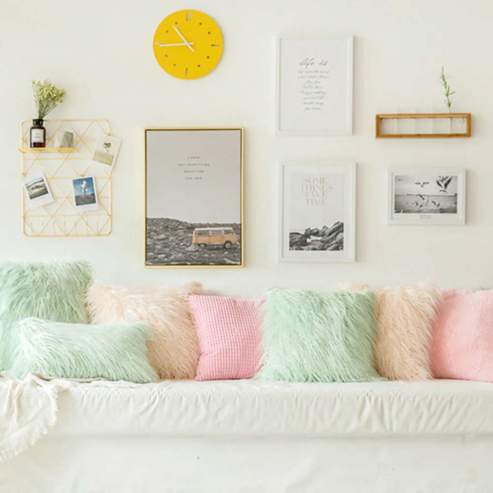 Роскошный однотонный чехол из искусственного меха для диванной подушки моющийся