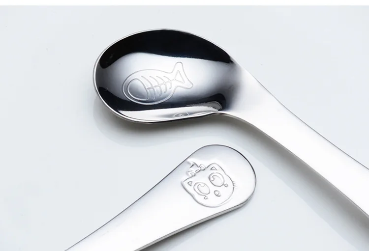 304 Stainless Steel Baby Eating Elbow Training Spoon Cartoon Pattern Creative Infant Practice Spoon