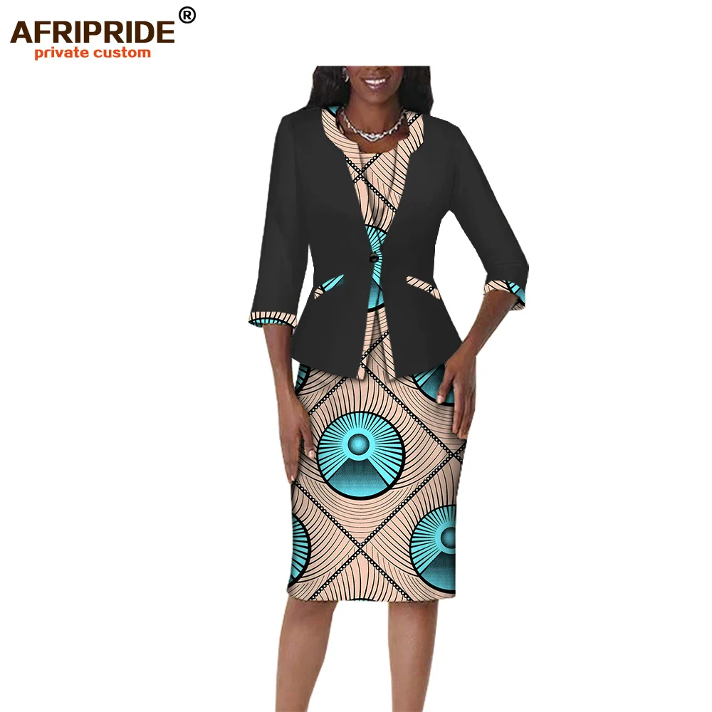 Осенняя одежда в африканском стиле женский костюм из 2 предметов AFRIPRIDE с рукавом три четверти топ на одной пуговице+ Платье До Колена костюм A722656