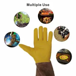 Gants de jardin longs, 1 paire, Protection contre le feu pour le soudage du cuir artificiel, Anti perforation, creuser et planter, accessoires de travail unisexes 