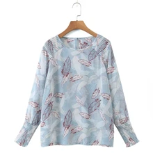 

Women Feather Printing Translucent Chiffon Blouse Female Long Sleeve Shirt Casual Lady Loose Tops Blusas S9829