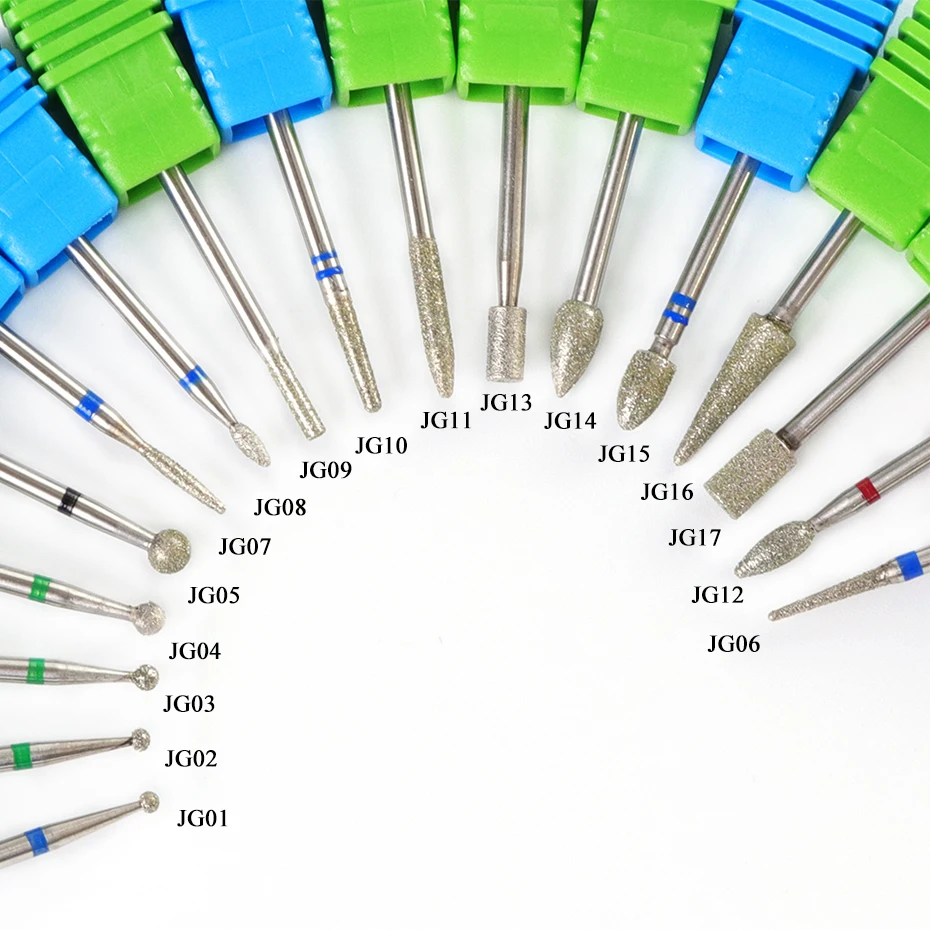 17 типов алмазного сверла для ногтей роторные сверла фрезы для маникюра шлифовальная насадка для ногтей сверлильный станок аксессуары биты BEJG01-17