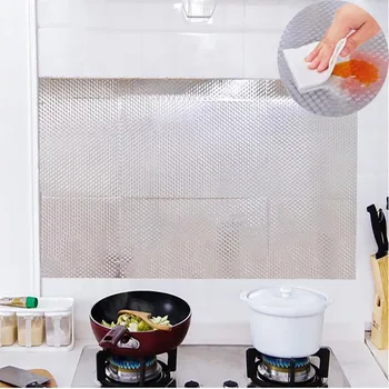 

60x100cm Kitchen Oil-Proof Waterproof Stickers Aluminum Foil Kitchen Cabinet Self Adhesive Wall Stickers DIY Wallpaper#D