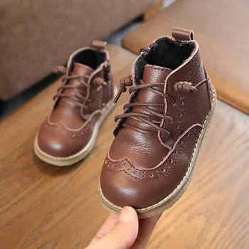 

Kids Leather Shoes Boys Martin Boots Autumn Solid Color Flat Girls Ankle Boots Anti-slip Baby Boy Shoes Toddler Sneakers SJH001