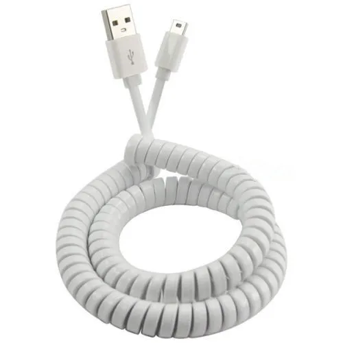 10FT/плоский, длиной 3 м/Спиральный USB 2,0 Mini usb-кабель для передачи данных(синхронизации) и зарядки& зарядный кабель Белый Цвет