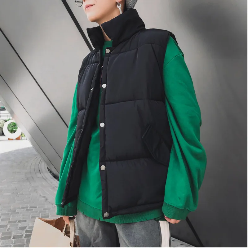 

Winter Vest Men Warm Fashion Thick Parker Men Solid Color Casual Stand Collar Jacket Man Wild Loose Cotton Gilet Coat Male S-5XL
