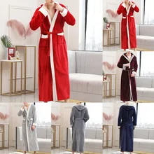 MJARTORIA Зимний толстый теплый халат для женщин и мужчин Коралловое кимоно из рунной шерсти халат ночная рубашка банное платье пижамы свободные мягкие длинные пижамы