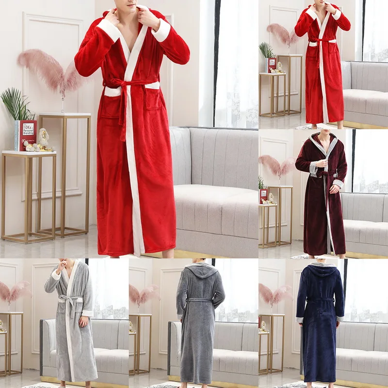

MJARTORIA Winter Thick Warm Bathrobe Women Men Coral Fleece Kimono Robe Nightgown Bath Gown Sleepwear Loose Soft Long Nightwear