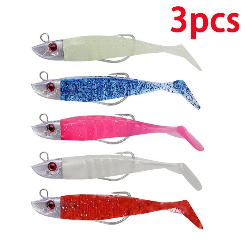 

3 pcs 8cm/8.5g soft baits fishing lures pencil lure lead head crank hook T-tail bionic fake bait to bait softworm pack lead fish