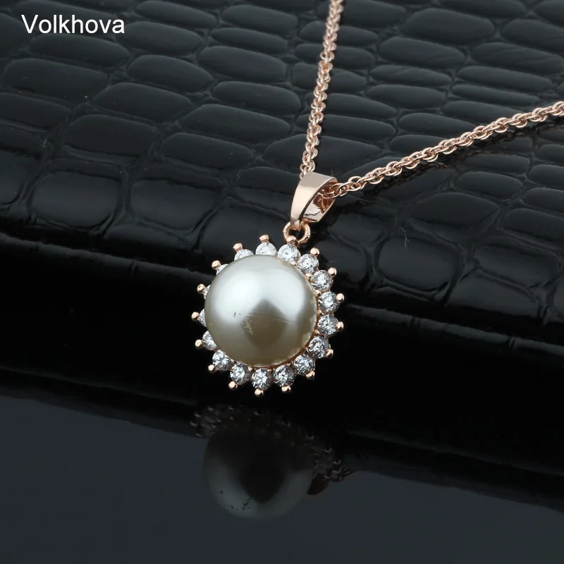 

New Fine Shell Pearls Long Necklaces Micro-wax Inlay Natural Zircon Luxury Pendant 585 Rose Gold Women Fashion Jewelry