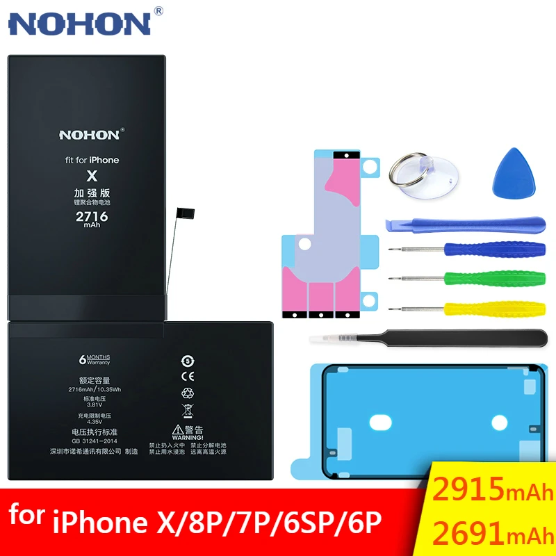 NOHON батарея для iPhone X 8 7 6 6S Plus 8Plus 7Plus 6P Высокая Емкость замена Batarya литий полимерный