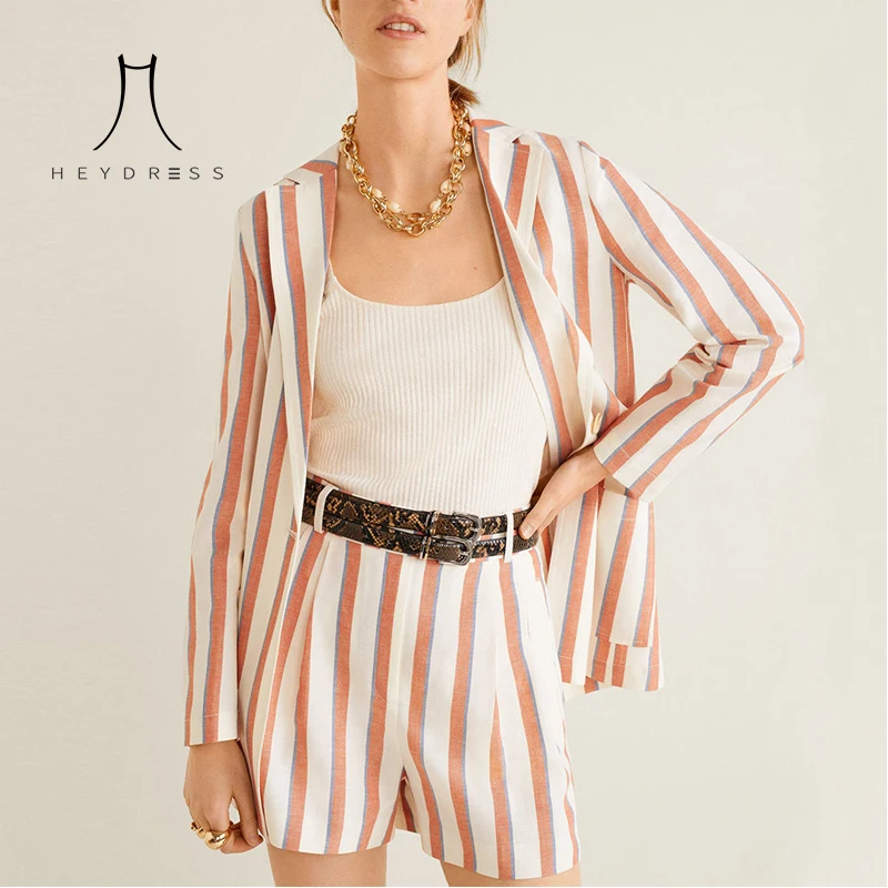 Женский офисный костюм Heydress однотонный блейзер в полоску на пуговицах из двух