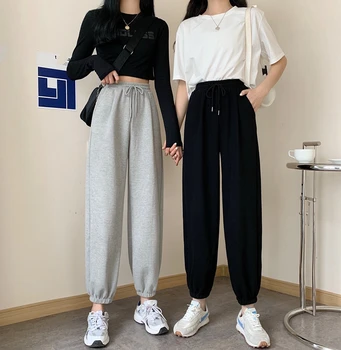 

Women High Waist Drawstring Jogging Pants 2020 Female New Fashion Solid Color Loose Harem Trousers Ladies Casual Pants