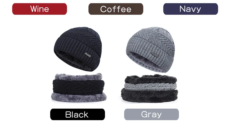 Новинка 2019, зимняя мужская вязаная шапка, шарф, комплект из 2 предметов, женский мужской плюс бархатный толстый шапочки, теплая мягкая для