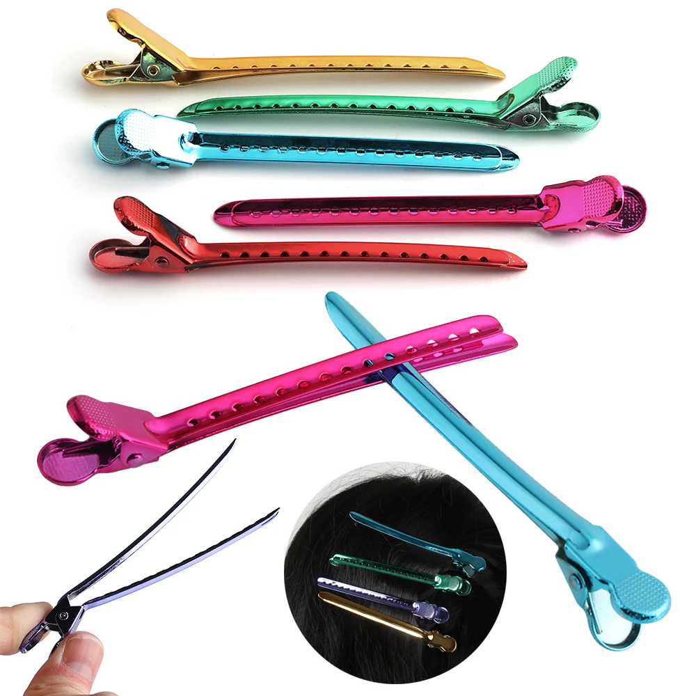 6Pcs/Set Holding Hair Styling Clip Flat Metal Duck Mouth Hair Clips Hairdressing Salon Clamps