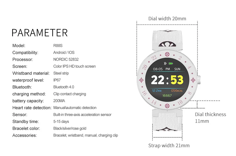 Модные часы Smart Watch R88S Водонепроницаемый Носимых устройств Фитнес трекер часы монитор сердечного ритма спортивные часы Для мужчин женские умные часы