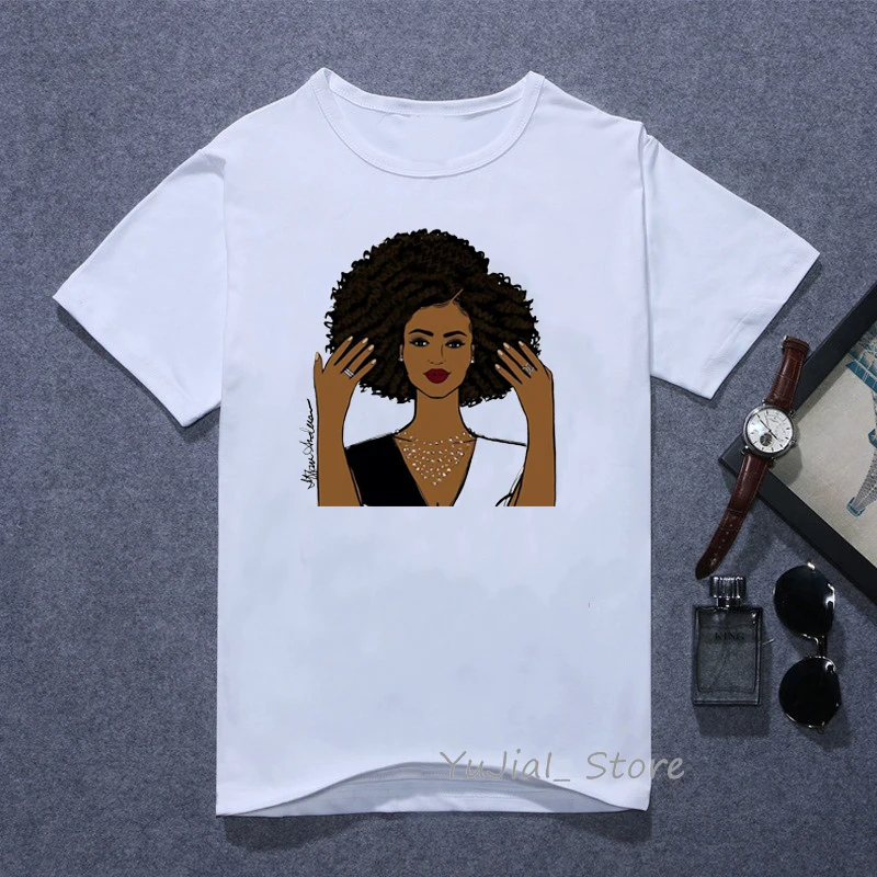 Melanin Poppin футболка vogue Футболка женская черная африканская кудрявая волосы девушка футболка с принтом femme harajuku одежда женская футболка Топы