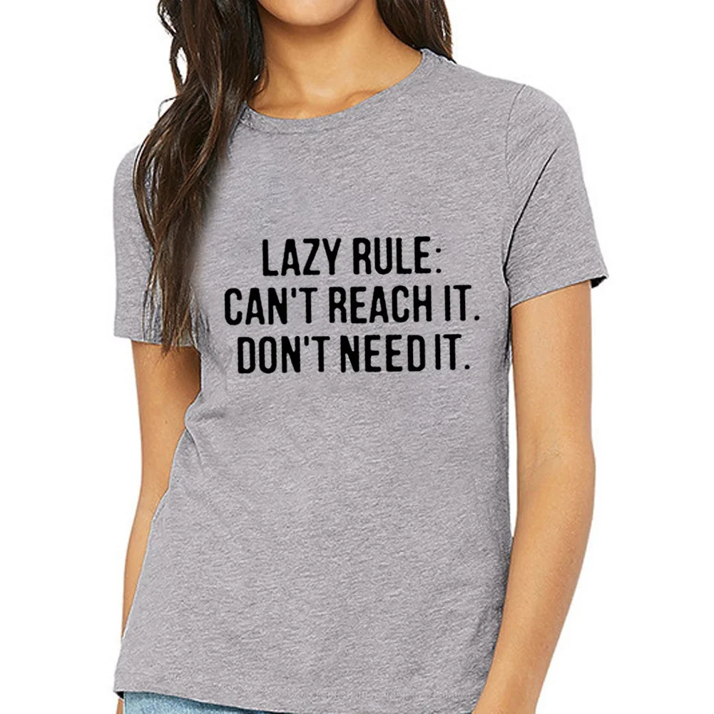 Базовая хлопковая Футболка женская летняя новая футболка с принтом Lazy Rule Can't Reach