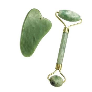 

Natural Jade Roller Thin Face Massager Lifting Tools Facial Gua Sha Green Stone Anti-Aging Wrinkle Skin Beauty Care Set