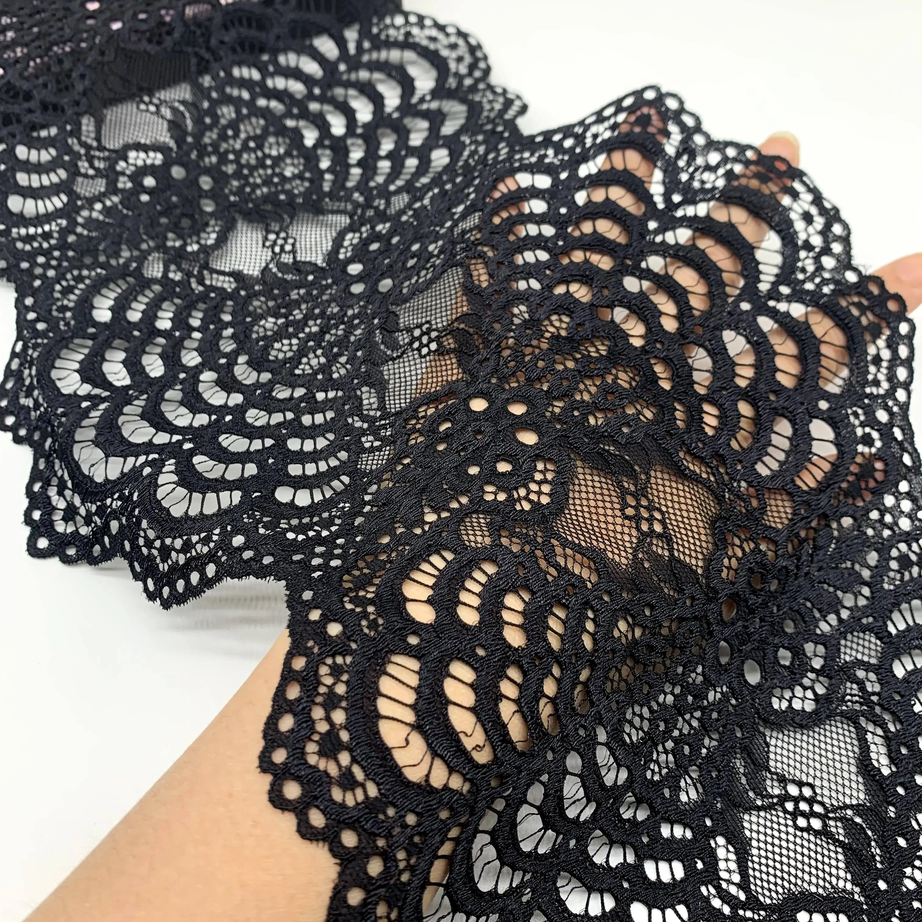 3y/lot Width 21cm 3 colors Grey Blk Elastic Stretch Lace 3