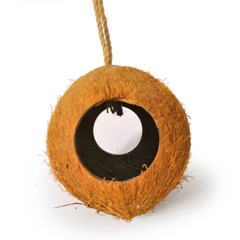 Parrot Nest Natural Coconut Shell House 2 Way Tunnel Nest Parrot Bite Resistant Perch Hideout Cave Pet Bird Hanging Nest.x x 1