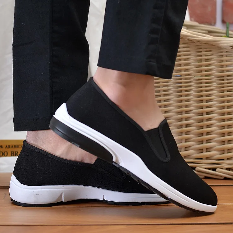 

Spring And Autumn Old Beijing Cloth Shoes MEN'S SHOES Thick Bottomed Walking Shoes Black And White with Pattern Canvas Work Shoe