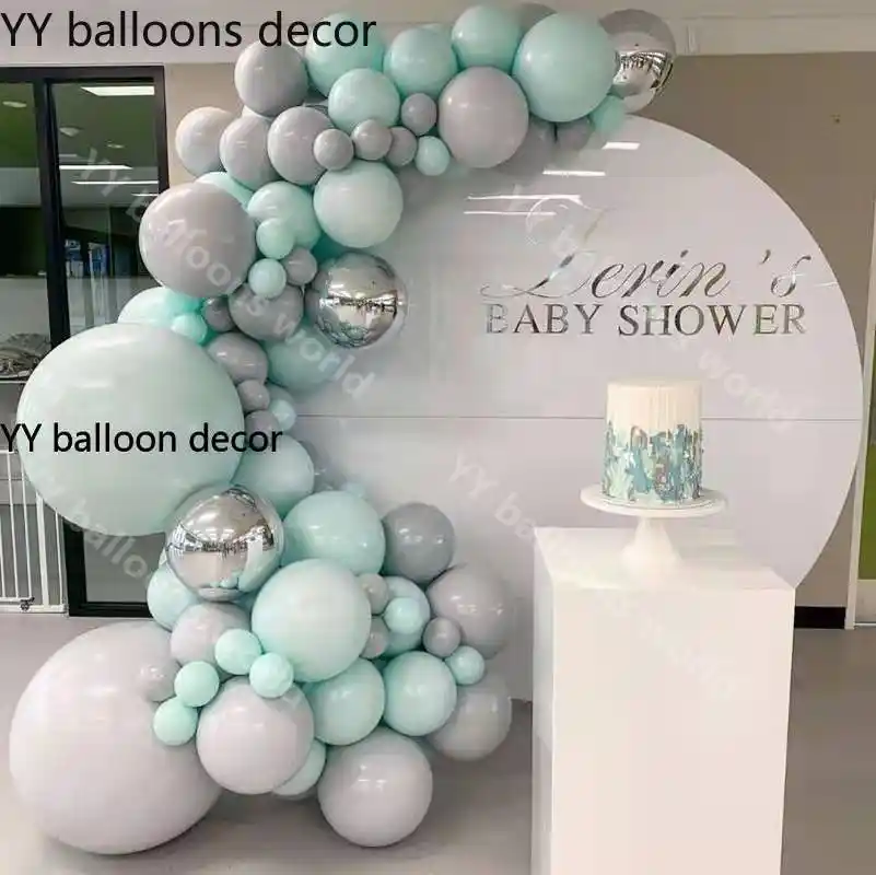 mint and gray baby shower decorations