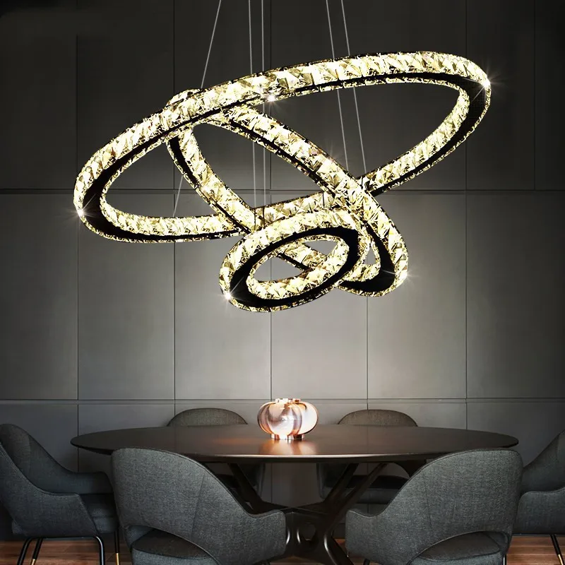 

Modern Crystal 3 Rings Chandeliers Led Lustre Chandelier Ceiling For Living Room Chrome Suspended lamp Lustres Pendant Lamp
