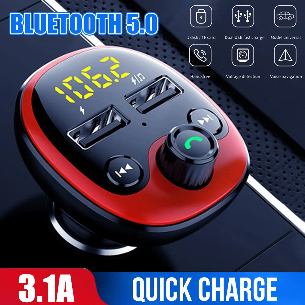 3.1A Автомобильный MP3-плеер Bluetooth 5,0 fm-передатчик беспроводной двойной USB Смарт Быстрая зарядка с ЖК-дисплеем A2DP функция SD/TF карта памяти