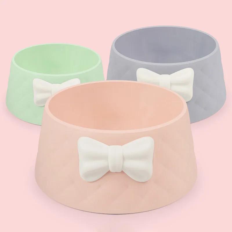 

@HE INS Wind Bow-Knot Rhombus Pattern Deepens Leak-Proof Environmental Protection PP Material Pet Dog Feeding Bowl