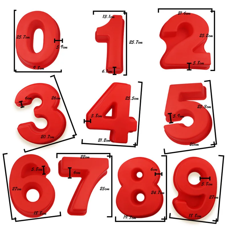 10 Inches Large Arabic Numeral Silicone Mold 0-9 Number Shape Baking Mold Wedding Birthday Anniversary Cake Decoration Tool
