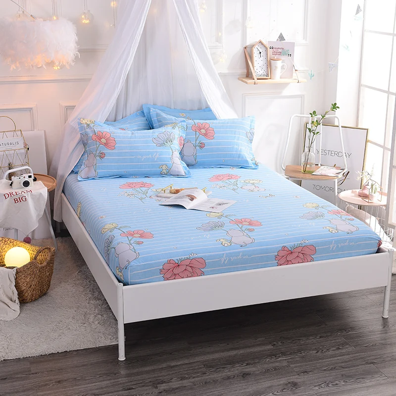 26 Bed Sheet With Pillowcase 100%Cotton Mattress Cover Fitted Sheet Corner with Elastic Band Bed Sheet 120x200cm/150x200cm - Цвет: 26