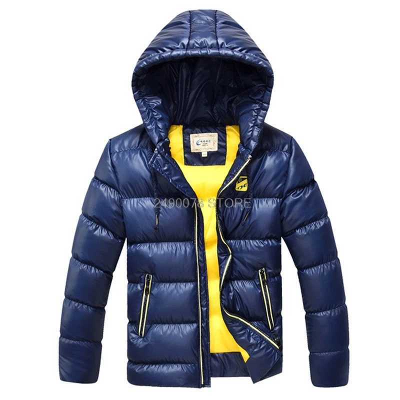 Зимнее пальто высокого качества для мальчиков и девочек детская плотная Теплая стеганая куртка с капюшоном, верхняя одежда детские парки пальто для От 8 до 17 лет - Цвет: blue a