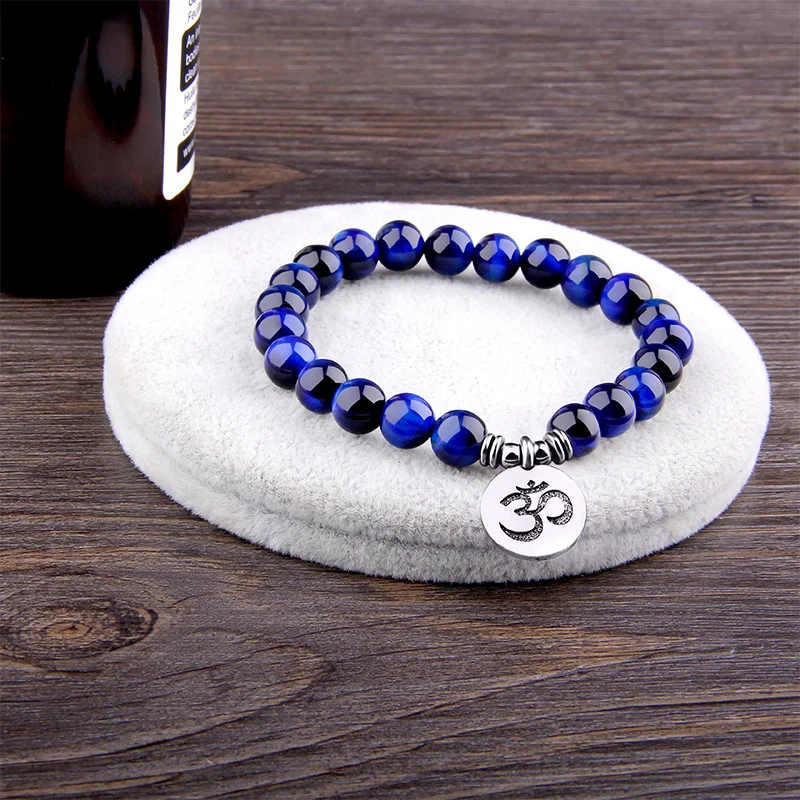 Navy Blue Женские браслеты для йоги, натуральный камень, браслет, лотос, шарм, тигровый глаз, браслет для женщин, мужчин, Йога, чакра, ювелирные изделия - Окраска металла: Navy Blue