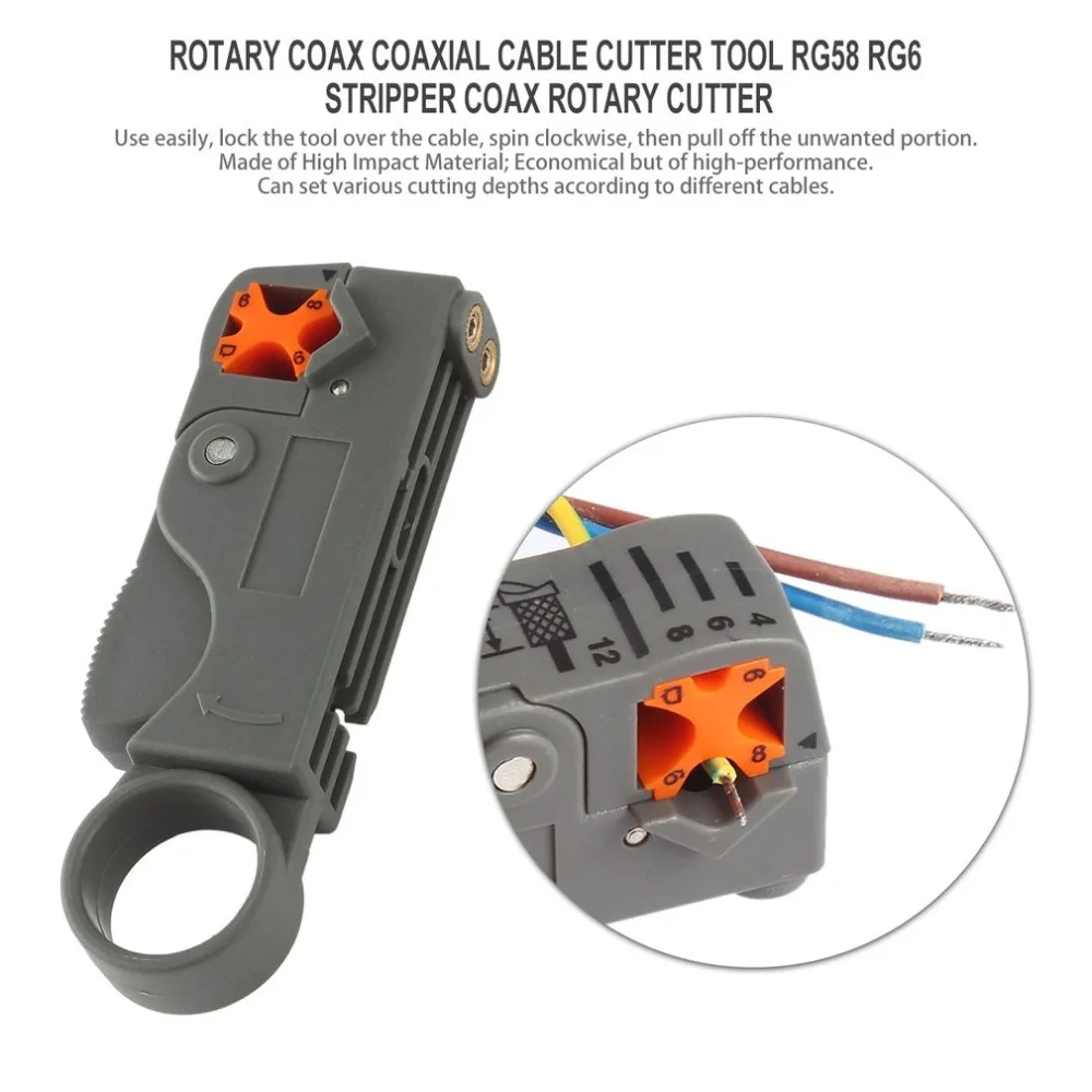 

Household Tool Multifunction Rotary Coax Coaxial Cable Cutter Tool RG58 RG59 RG6 High Impact Material Wire Stripper