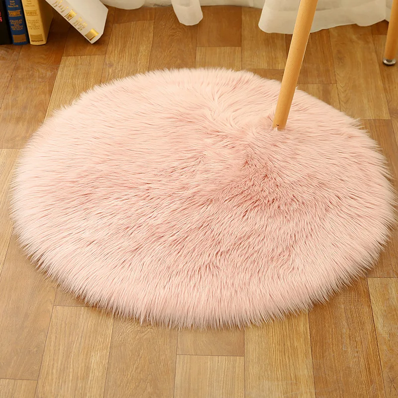 light pink Круглый мягкий коврик из искусственного меха овчины для спальни гостиной, ковер из искусственной шерсти, белый ковер из искусственного меха, прикроватные коврики - Цвет: light pink
