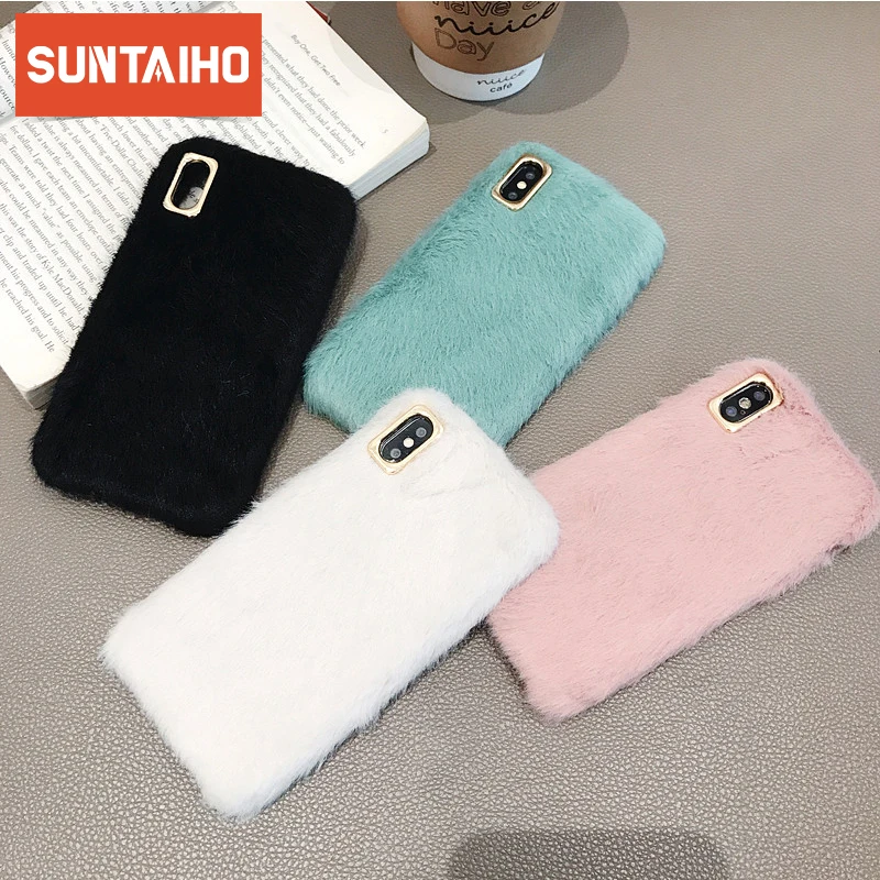 Suntaiho плюшевый теплый пушистый чехол для iPhone XS Max X XR 7 8 6 6s Plus однотонный телефона