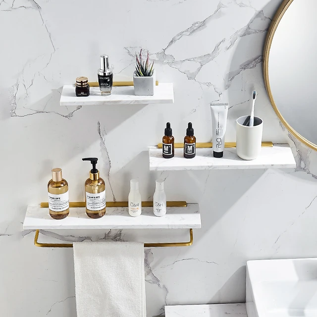 Marble Bathroom Shelf Bath Shower Shelf Wall Mounted Cosmetic Shelves  Storage Rack Square Shampoo Shelf Bathroom