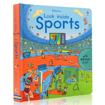 

English 3D Usborne Look Inside Sports Picture Book Education Kids Child with Over 100 Flaps To Lift Hard Cover Educational Toys