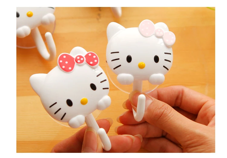 2 шт. мультфильм рисунок «Hello Kitty» стены всасывания Кухня Пластик крючки, присоски вешалка чашки всасывания Ванная комната вакуума, крючки, станок и Кухня инструменты