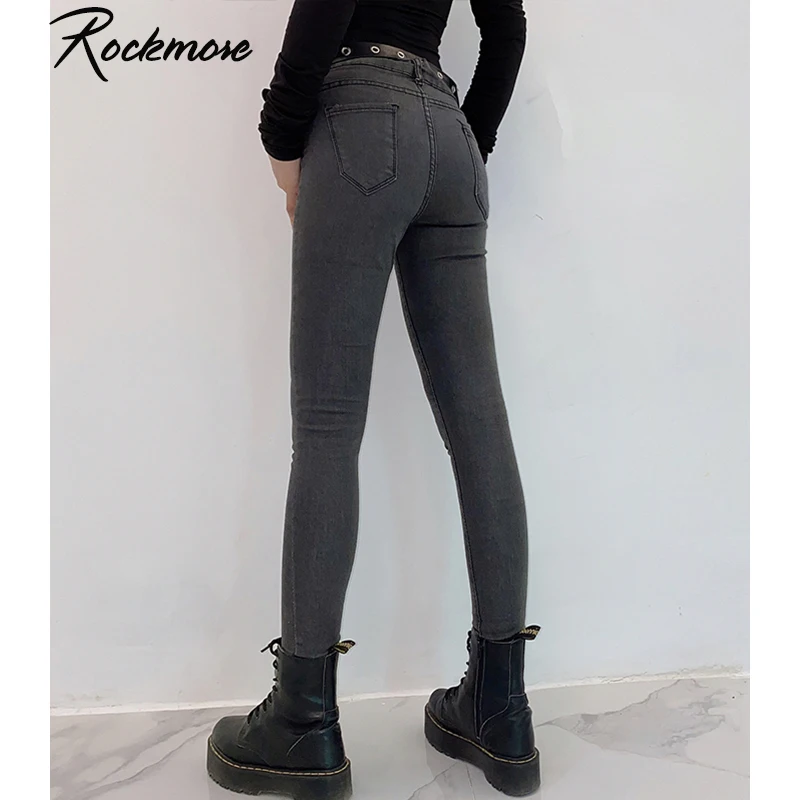Rockmore серые обтягивающие джинсы с высокой талией для женщин Harajuku корейский стиль синие джинсовые брюки облегающие черные джинсовые брюки женские карманы
