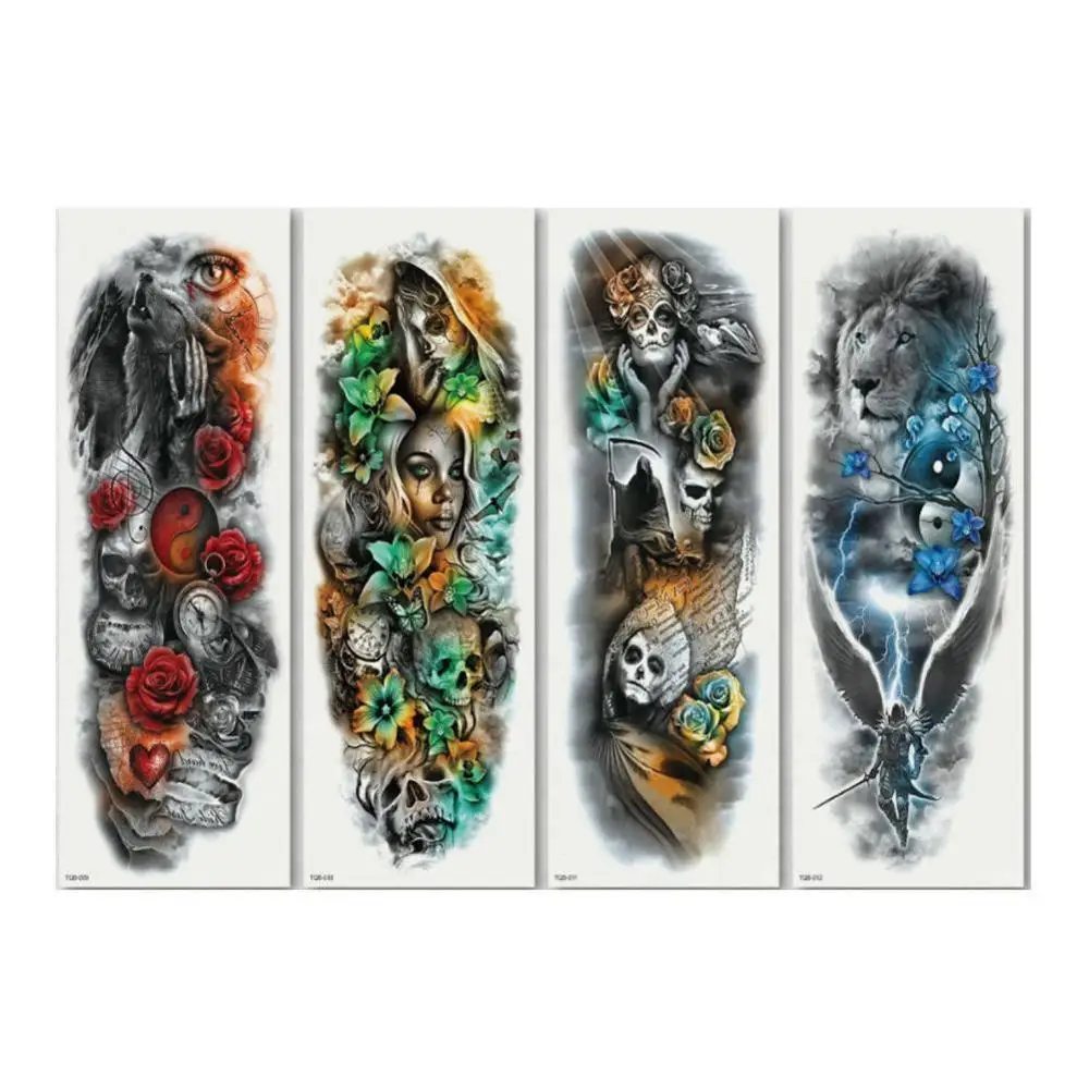 Full Flower Temporary Tattoo Sticker Arm Fake Tattoo Sticker Skull Lion Dragon Body Paint Waterproof Transfer Fake Tattoo Sleeve