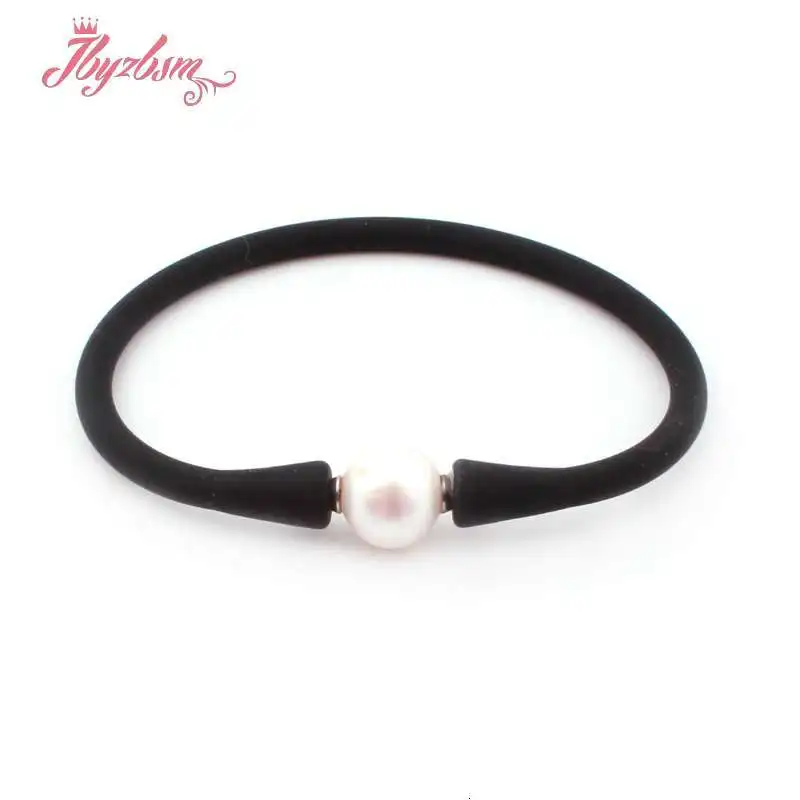 Black Bracelet 10 мм пресноводный жемчуг силиконовый браслет ожерелье натуральный камень бусы повседневные водонепроницаемые для рождества лучший подарок браслет ожерелье - Окраска металла: Black Bracelet