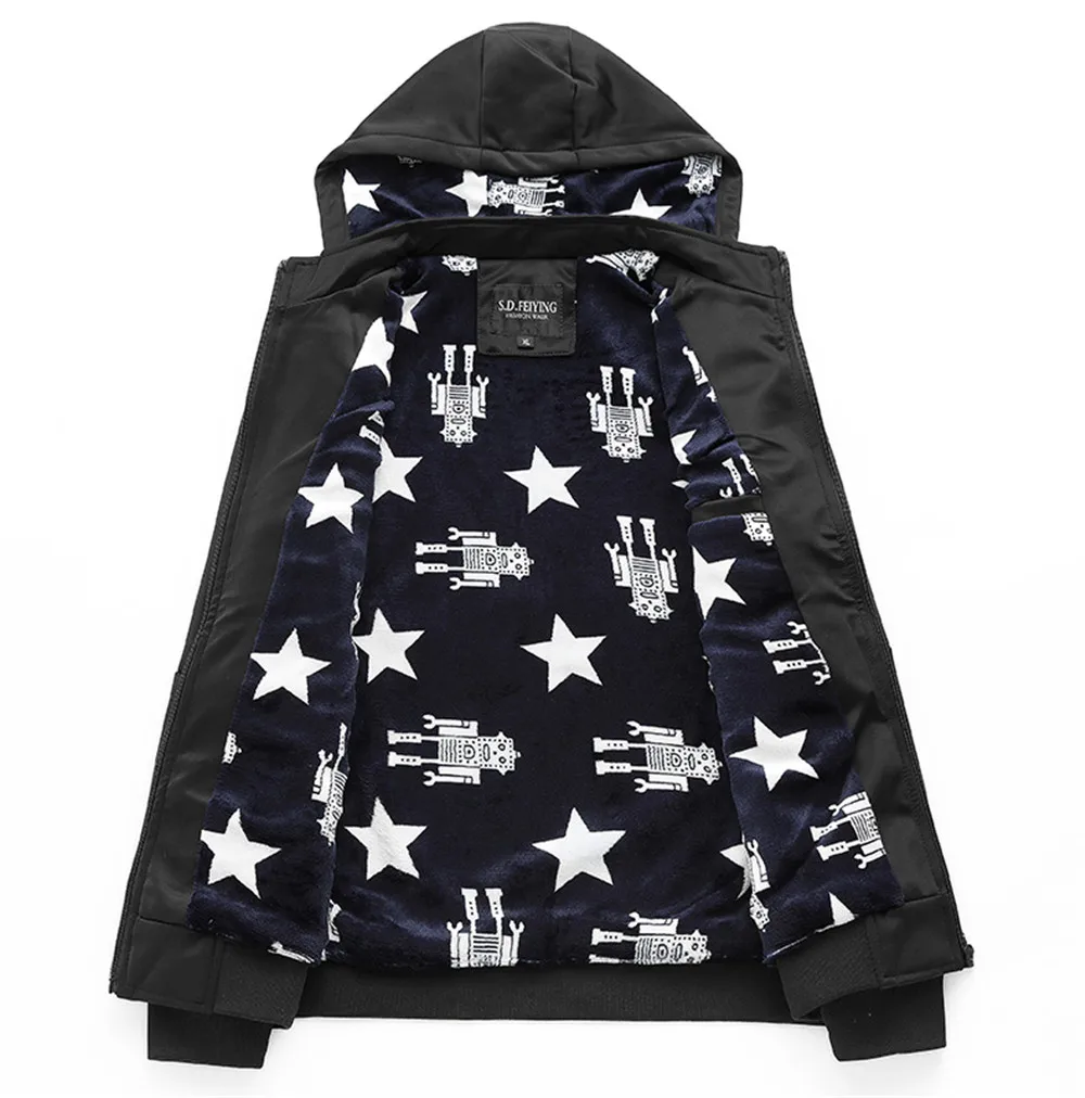 Mens Cold Protection Standing Collar Men Plus Velvet Jacket Keep Warm Coat Streetwear Printing Jackets Male New Fashion Clothing