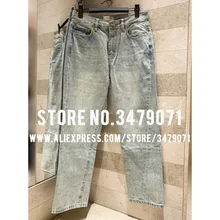 Новые женские джинсы стираного синего цвета модные уличные женские прямые джинсовые повседневные штаны со средней талией потертые джинсы