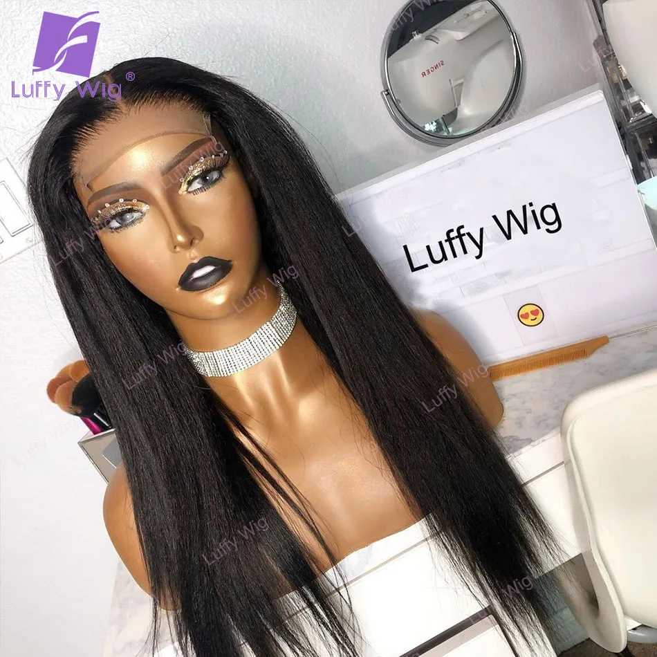 Yaki Straight Lace Wig 5x5 PU Silk Base Lace Front Human Hair Wigs Brazilian Remy Emulation Scalp Top Wig Pre Plucked Luffy